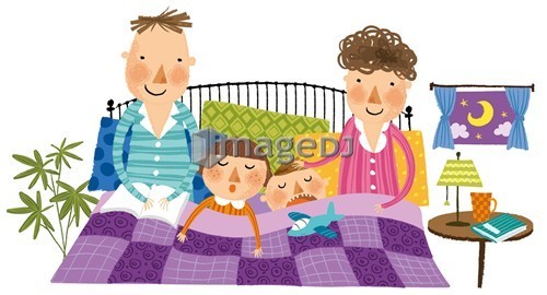 portrait of family sleeping