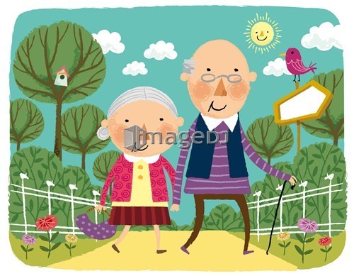 Elderly couple going for walk 