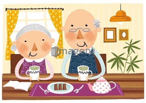 Elderly couple taking breakfast