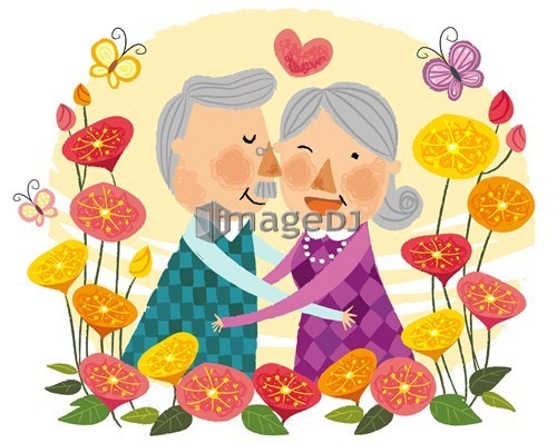 Elderly couple expressing love