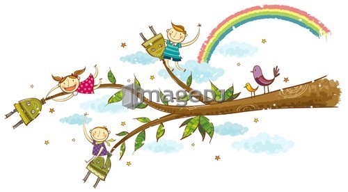 children hanging on branches of tree