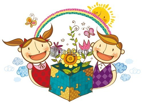 Portrait of children holding flowering plants