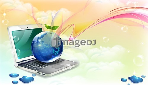 Computer laptop vector with globe