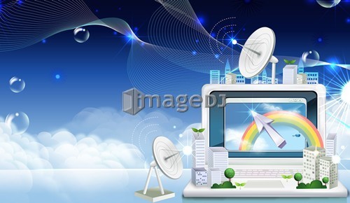 Communication Satellite Dish and laptop