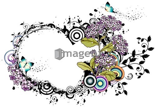 Rectangular frame with purple flower