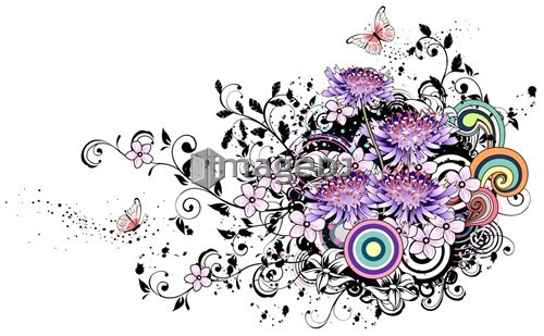 Purple flowers with design element