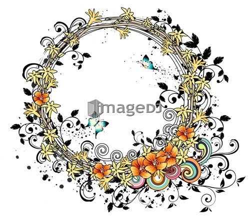 Orange and yellow flowers with design element