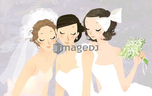 Close-up of three bride with closed eyes