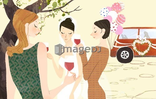 Bride having drinks with her friends