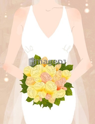 Close-up of bride holding bouquet of flowers