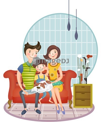 Portrait of happy family with one Child sitting on sofa