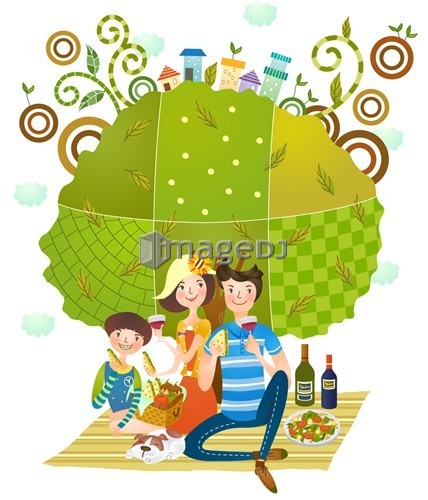 Family enjoying picnic, in the country side