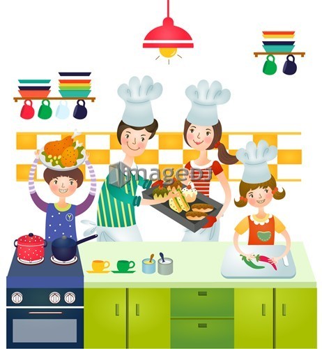 Family making preparation of food