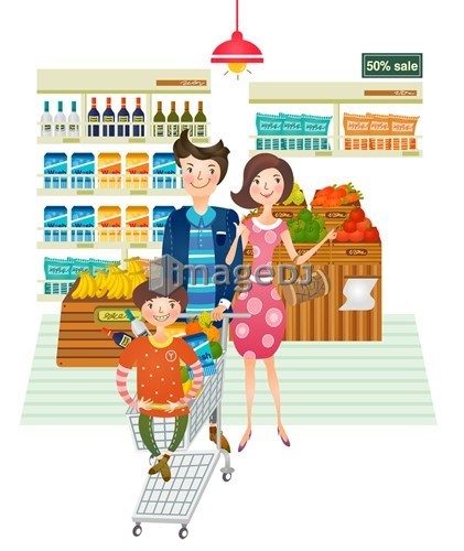 family portrait doing shopping from supermarket