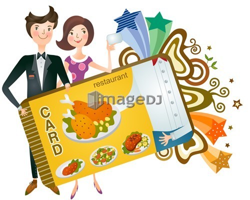 Couple holding restaurant card