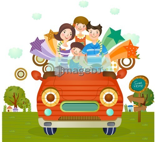 Portrait of family on drive