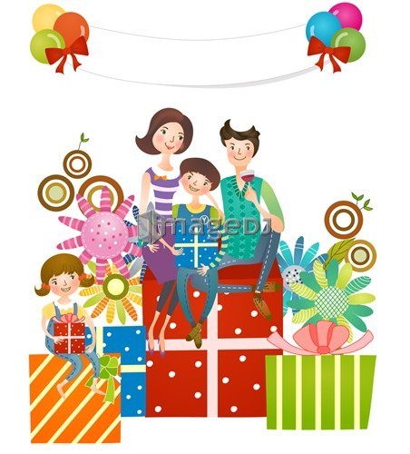 Family sitting on gifts