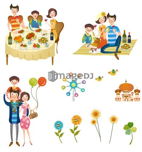 Holidays with family icon set