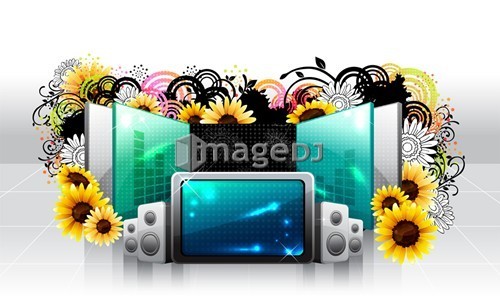 Screen and large speaker with flora design