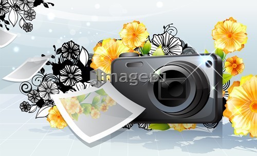 Photo camera and photo, with flora design