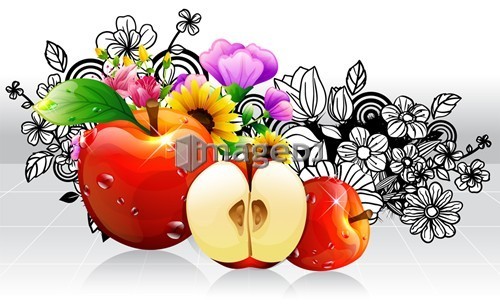 Apple fruits with flora design