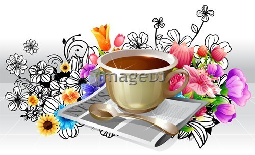 Tea Cup and newspaper with flora design