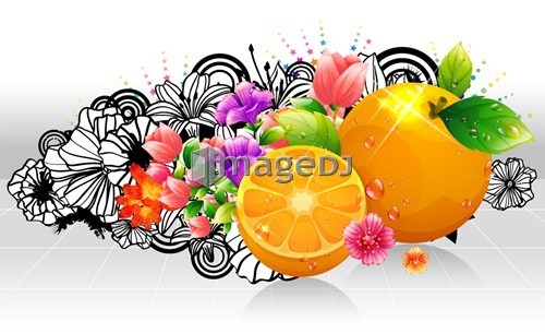 Oranges fruit with flora design