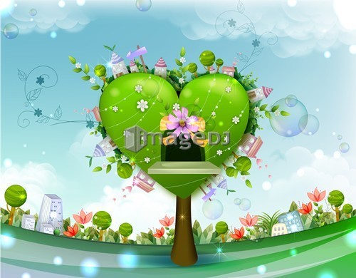 Green Tree with Heart Shape