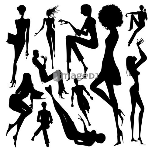 Set of silhouette of the woman doing leisure activity isolated on white background