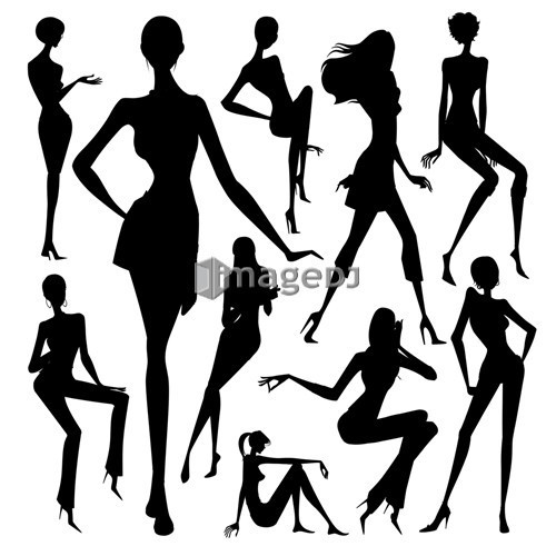 Set of silhouette of the woman isolated on white background