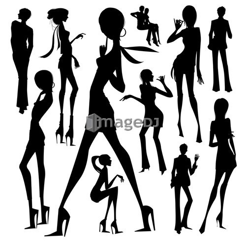 Set of silhouette of the woman isolated on white background