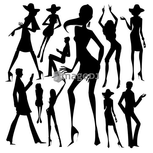 Set of silhouette of the woman isolated on white background