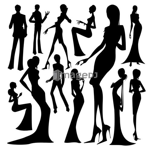 Set of silhouette of the woman isolated on white background