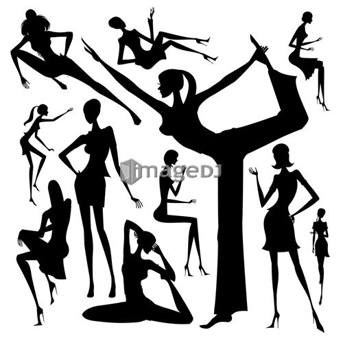 Set of silhouette of the woman doing exercise isolated on white background