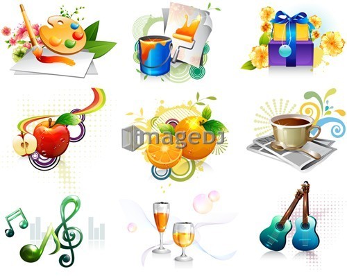 Leisure activity and refreshment icon set