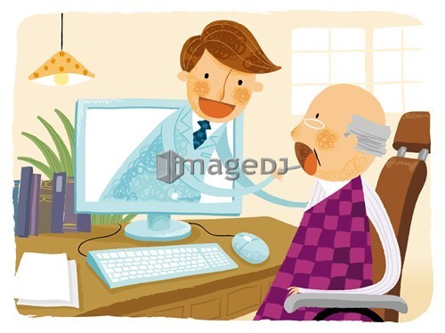 Doctor checking elderly man