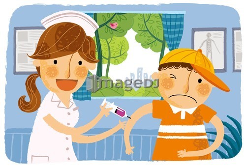 Boy receiving injection from nurse