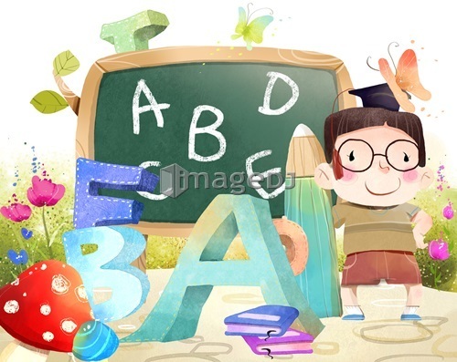 Portrait of boy with Blackboard and Alphabets