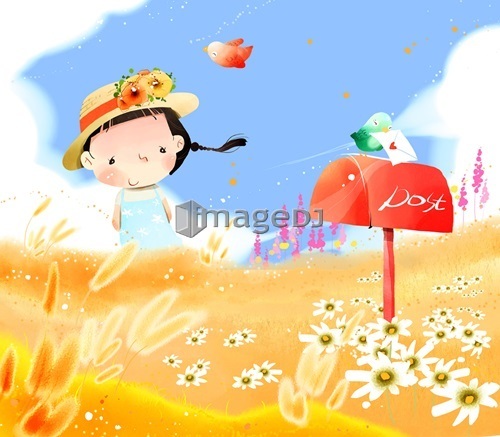 Portrait of girl in farm with letter box