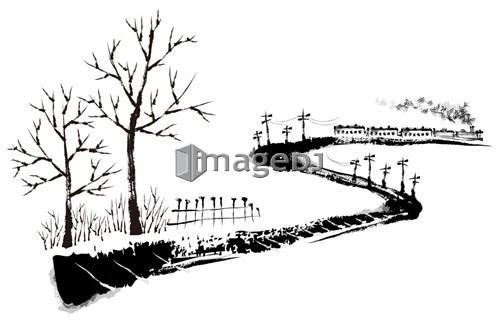 Sketch of railroad on white background