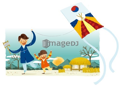 Portrait of father and son flying kite