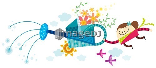 Close-up of girls holding watering can