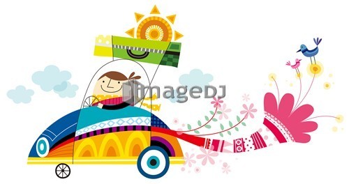 Side view of girls sitting in car